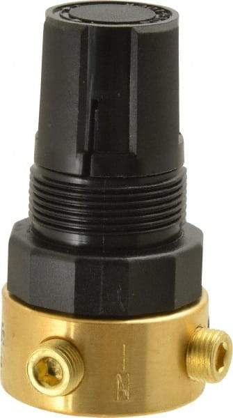 Parker - 1/8 NPT Port, Brass Miniature Regulator - 2 to 125 psi Range, 300 Max psi Supply Pressure, 1/8" Gauge Port Thread, 1-1/2" Wide x 2.87" High - Apex Tool & Supply