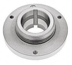 Bison - Adapter Back Plate for 6-1/4" Diam Self Centering Lathe Chucks - L-00 Mount, 2-3/4" Through Hole Diam, 5.51mm ID, 6.3" OD, 0.79" Flange Height, Steel - Apex Tool & Supply