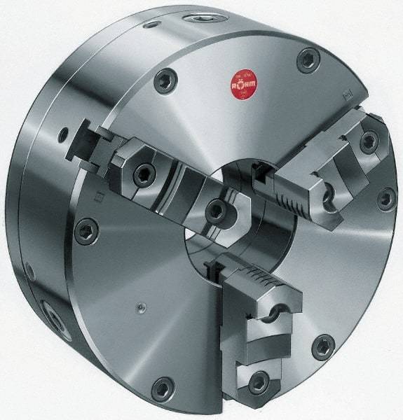 Rohm - 3 Jaws, 8" Diam, Self Centering Manual Lathe Chuck - Plain Back Mount Spindle, Adjustable, Reversible, 2.17" Through Hole Diam, Forged Steel - Apex Tool & Supply