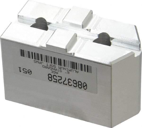 Masterman & Kovil - 6" Chuck Capacity, Tongue & Groove Attachment, Square Soft Lathe Chuck Jaw - 1 Jaw, Aluminum, 1-1/2" Btw Mount Hole Ctrs, 3mm Long x 1-1/2" Wide x 2" High, 5/16" Groove - Apex Tool & Supply