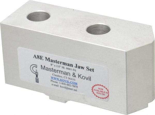 Masterman & Kovil - 8" Chuck Capacity, Tongue & Groove Attachment, Square Soft Lathe Chuck Jaw - 1 Jaw, Aluminum, 1-3/4" Btw Mount Hole Ctrs, 4mm Long x 1-1/2" Wide x 2" High, 5/16" Groove - Apex Tool & Supply