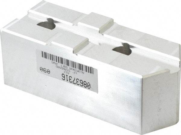 Masterman & Kovil - 12" Chuck Capacity, Tongue & Groove Attachment, Square Soft Lathe Chuck Jaw - 1 Jaw, Aluminum, 2-1/2" Btw Mount Hole Ctrs, 5.1mm Long x 2" Wide x 2" High, 1/2" Groove - Apex Tool & Supply