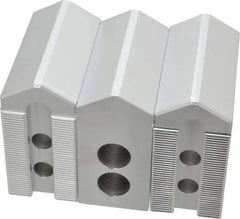 Masterman & Kovil - 6" Chuck Capacity, 1.5mm x 60° Serrated Attachment, Square Soft Lathe Chuck Jaw - 3 Jaws, Aluminum, 0.787" Btw Mount Hole Ctrs, 3mm Long x 1-1/2" Wide x 3" High, 0.473" Groove, 10mm Fastener - Apex Tool & Supply