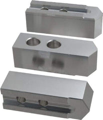 Masterman & Kovil - 10" Chuck Capacity, 1.5mm x 60° Serrated Attachment, Square Soft Lathe Chuck Jaw - 3 Jaws, Aluminum, 1.181" Btw Mount Hole Ctrs, 4.6mm Long x 1-1/2" Wide x 1-1/2" High, 0.63" Groove, 12mm Fastener - Apex Tool & Supply