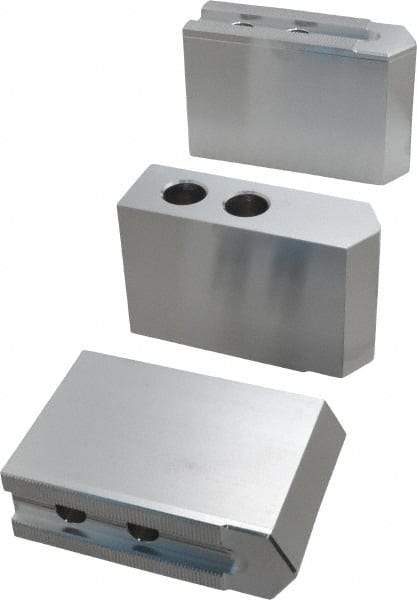 Masterman & Kovil - 10" Chuck Capacity, 1.5mm x 60° Serrated Attachment, Square Soft Lathe Chuck Jaw - 3 Jaws, Aluminum, 1.181" Btw Mount Hole Ctrs, 4.6mm Long x 1-1/2" Wide x 3" High, 0.63" Groove, 12mm Fastener - Apex Tool & Supply