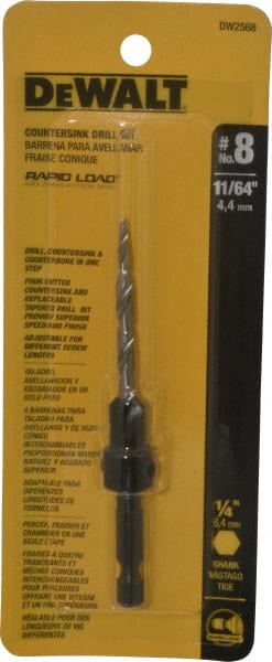 DeWALT - #8 Cutter Diam, 11/64" Drill Compatibility, Adjustable Depth Drill Countersink - Apex Tool & Supply