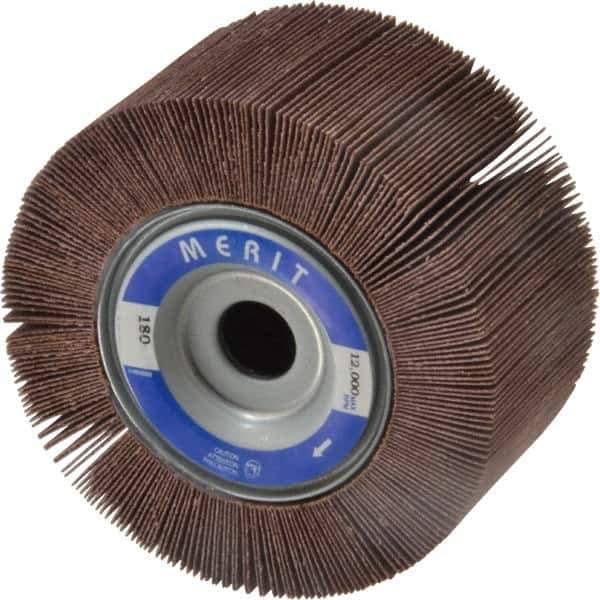 Merit Abrasives - 4" Diam, 180 Grit Aluminum Oxide Unmounted Flap Wheel - 5/8" Hole, 2" Wide, Coated, Very Fine Grade, 12,000 Max RPM , Cloth Backing - Apex Tool & Supply