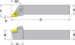 Dorian Tool - MDJN, Right Hand Cut, 3° Lead Angle, 1-1/4" Shank Height x 1-1/4" Shank Width, Negative Rake Indexable Turning Toolholder - 6" OAL, DN..54. Insert Compatibility, Series Multi-Option - Apex Tool & Supply