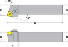 Dorian Tool - MSRN, Left Hand Cut, 15° Lead Angle, 1" Shank Height x 1" Shank Width, Negative Rake Indexable Turning Toolholder - 6" OAL, SNM 432 Insert Compatibility, Series Multi-Option - Apex Tool & Supply
