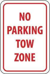 NMC - "No Parking - Tow Zone", 12" Wide x 18" High, Aluminum No Parking & Tow Away Signs - 0.063" Thick, Red on White, Rectangle, Post Mount - Apex Tool & Supply