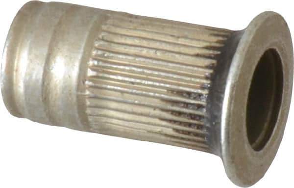 Made in USA - #10-24, 0.296 Insert Diam, 0.585" OAL, Sealed Head Open End Threaded Insert - 0.2969" Hole Diam, 0.415" Head Diam, 1008/1010 Steel, Clear Protective Coating & Zinc Yellow Dichromate Finish - Apex Tool & Supply