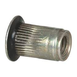 Made in USA - #10-32, 0.296 Insert Diam, 0.475" OAL, Sealed Head Open End Threaded Insert - 0.2969" Hole Diam, 0.415" Head Diam, 1008/1010 Steel, Clear Protective Coating & Zinc Yellow Dichromate Finish - Apex Tool & Supply