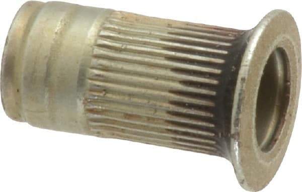 Made in USA - #10-32, 0.296 Insert Diam, 0.585" OAL, Sealed Head Open End Threaded Insert - 0.2969" Hole Diam, 0.415" Head Diam, 1008/1010 Steel, Clear Protective Coating & Zinc Yellow Dichromate Finish - Apex Tool & Supply