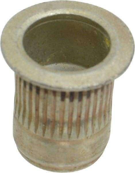 Made in USA - 5/16-18, 0.53 Insert Diam, 0.69" OAL, Sealed Head Open End Threaded Insert - 0.5312" Hole Diam, 0.685" Head Diam, 1008/1010 Steel, Clear Protective Coating & Zinc Yellow Dichromate Finish - Apex Tool & Supply