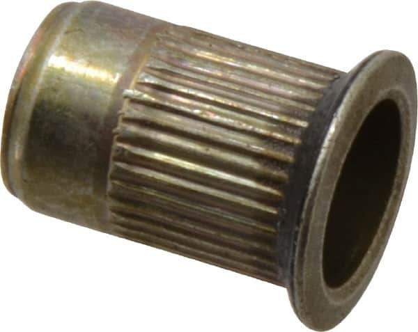 Made in USA - 5/16-18, 0.53 Insert Diam, 0.805" OAL, Sealed Head Open End Threaded Insert - 0.5312" Hole Diam, 0.685" Head Diam, 1008/1010 Steel, Clear Protective Coating & Zinc Yellow Dichromate Finish - Apex Tool & Supply