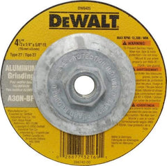DeWALT - 30 Grit, 4-1/2" Wheel Diam, 1/4" Wheel Thickness, Type 27 Depressed Center Wheel - Aluminum Oxide, N Hardness, 13,300 Max RPM, Compatible with Angle Grinder - Apex Tool & Supply