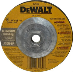 DeWALT - 30 Grit, 5" Wheel Diam, 1/4" Wheel Thickness, Type 27 Depressed Center Wheel - Aluminum Oxide, N Hardness, 12,200 Max RPM, Compatible with Angle Grinder - Apex Tool & Supply