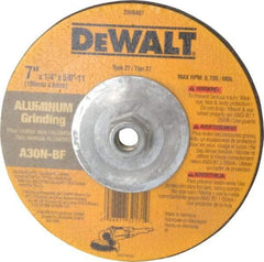 DeWALT - 30 Grit, 7" Wheel Diam, 1/4" Wheel Thickness, Type 27 Depressed Center Wheel - Aluminum Oxide, N Hardness, 8,700 Max RPM, Compatible with Angle Grinder - Apex Tool & Supply