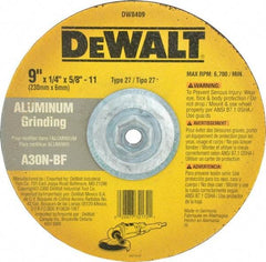 DeWALT - 30 Grit, 9" Wheel Diam, 1/4" Wheel Thickness, Type 27 Depressed Center Wheel - Aluminum Oxide, N Hardness, 6,600 Max RPM, Compatible with Angle Grinder - Apex Tool & Supply