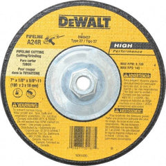 DeWALT - 24 Grit, 7" Wheel Diam, 1/8" Wheel Thickness, Type 27 Depressed Center Wheel - Aluminum Oxide, R Hardness, 8,700 Max RPM, Compatible with Angle Grinder - Apex Tool & Supply