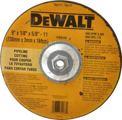 DeWALT - 24 Grit, 9" Wheel Diam, 1/8" Wheel Thickness, Type 27 Depressed Center Wheel - Aluminum Oxide, R Hardness, 6,600 Max RPM, Compatible with Angle Grinder - Apex Tool & Supply