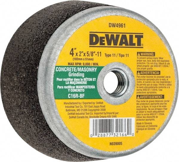 DeWALT - 4" Diam, 2" Overall Thickness, 16 Grit, Type 11 Tool & Cutter Grinding Wheel - Very Coarse Grade, Silicon Carbide, R Hardness, 9,000 RPM - Apex Tool & Supply
