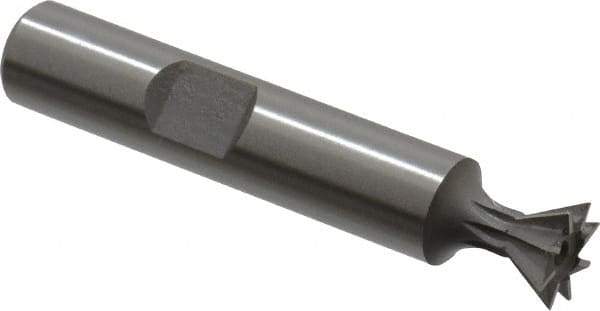 Keo - 3/8" Diam x 3/16" Width of Cut, 60° Included Angle, High Speed Steel Dovetail Cutter - 3/8" Shank Diam, 2-1/8" Overall Length, Weldon Flat, Uncoated - Apex Tool & Supply