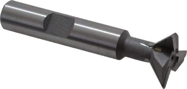 Keo - 3/4" Diam x 1/4" Width of Cut, 45° Included Angle, Carbide-Tipped Dovetail Cutter - 3/8" Shank Diam, 2-1/4" Overall Length, 0.02" Corner Radius, Weldon Flat, Uncoated - Apex Tool & Supply