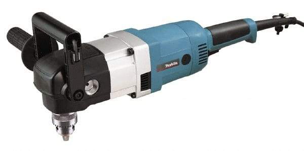 Makita - 1/2" Keyed Chuck, 300 & 1,200 RPM, Angled Handle Electric Drill - 10 Amps, 115 Volts, Reversible, Includes Chuck Key, Drill Chuck, Hex Wrench, Key Holder, Side Handle, Tool Case - Apex Tool & Supply
