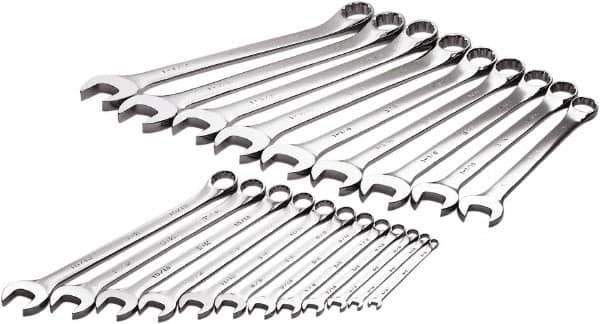 SK - 21 Piece, 1/4" to 1-1/2", 12 Point Combination Wrench Set - Inch Measurement Standard, Chrome Finish, Comes in Rack - Apex Tool & Supply
