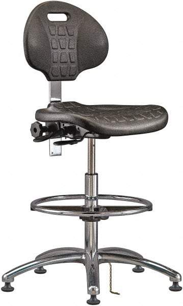 Bevco - 20-1/2 to 30-1/2" High Adjustable Height Swivel Stool - 27" Wide x 27" Deep, ESD Polyurethane Seat, Black - Apex Tool & Supply