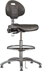 Bevco - 20-1/2 to 30-1/2" High Adjustable Height Swivel Stool - 27" Wide x 27" Deep, ESD Polyurethane Seat, Black - Apex Tool & Supply