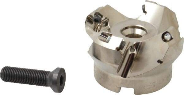 Seco - 1.97" Cut Diam, 3/4" Arbor Hole, 0.236" Max Depth of Cut, 45° Indexable Chamfer & Angle Face Mill - 4 Inserts, SE.X 1204 Insert, Right Hand Cut, 4 Flutes, Through Coolant, Series R220.53 - Apex Tool & Supply