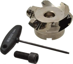 Seco - 3.15" Cut Diam, 1" Arbor Hole, 0.236" Max Depth of Cut, 45° Indexable Chamfer & Angle Face Mill - 6 Inserts, SE.X 1204 Insert, Right Hand Cut, 6 Flutes, Through Coolant, Series R220.53 - Apex Tool & Supply