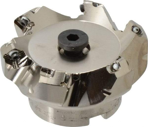 Seco - 2.48" Cut Diam, 3/4" Arbor Hole, 0.18" Max Depth of Cut, 45° Indexable Chamfer & Angle Face Mill - 6 Inserts, SE.. 09T3 Insert, Right Hand Cut, 6 Flutes, Through Coolant, Series R220.53 - Apex Tool & Supply