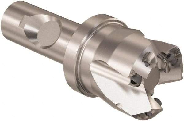 Seco - 45° Lead Angle, 1.38" Max Cut Diam, 0.18" Max Depth of Cut, Indexable Chamfer and Angle End Mill - 3 Inserts, SE.. 09T3 Insert Style, 3.54" Overall Length, Through Coolant - Apex Tool & Supply