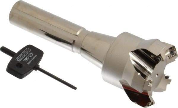 Seco - 45° Lead Angle, 2.36" Max Cut Diam, 0.18" Max Depth of Cut, Indexable Chamfer and Angle End Mill - 5 Inserts, SE.. 09T3 Insert Style, 6.02" Overall Length, Taper Shank - Apex Tool & Supply