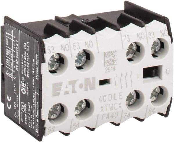 Eaton Cutler-Hammer - 6 to 9 Amp, Contactor Front Mount Auxiliary Contact - For Use with Miniature Contactor and XTRM Miniature Control Relay - Apex Tool & Supply