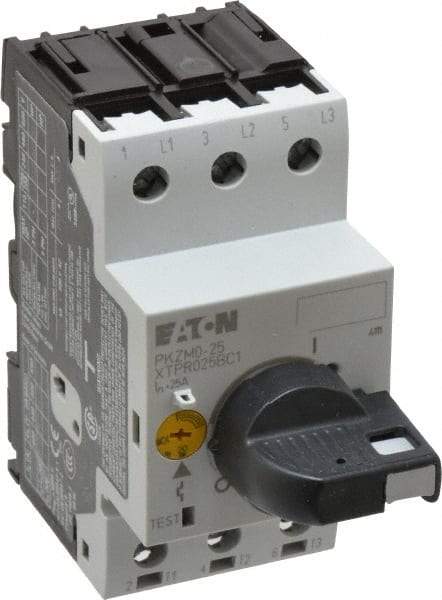 Eaton Cutler-Hammer - 25 Amp, IEC, Open Pushbutton Manual Motor Starter - 45mm Wide x 94mm Deep x 3.6667" High, 15 hp at 480 V, 20 hp at 600 V & 7-1/2 hp at 240 V, CE Approved, CSA Certified, DIN VDE, EN/IEC, UL 508 Type E Compliant & UL Listed - Apex Tool & Supply