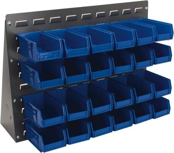 Quantum Storage - 24 Bin Bench Rack Unit with Bins - 27 Inch Overall Width x 8 Inch Overall Depth x 21 Inch Overall Height, Blue Polypropylene / Polyethylene Bins - Apex Tool & Supply