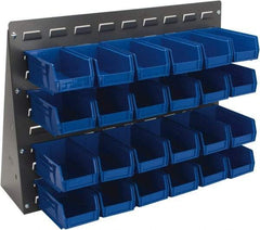 Quantum Storage - 24 Bin Bench Rack Unit with Bins - 27 Inch Overall Width x 8 Inch Overall Depth x 21 Inch Overall Height, Blue Polypropylene / Polyethylene Bins - Apex Tool & Supply