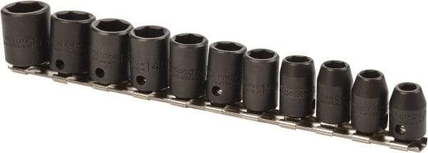 Proto - 11 Piece 3/8" Drive Impact Socket Set - 6 Points, 7mm to 17mm Range, Metric Measurement Standard - Apex Tool & Supply
