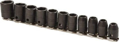 Proto - 11 Piece 3/8" Drive Impact Socket Set - 6 Points, 7mm to 17mm Range, Metric Measurement Standard - Apex Tool & Supply