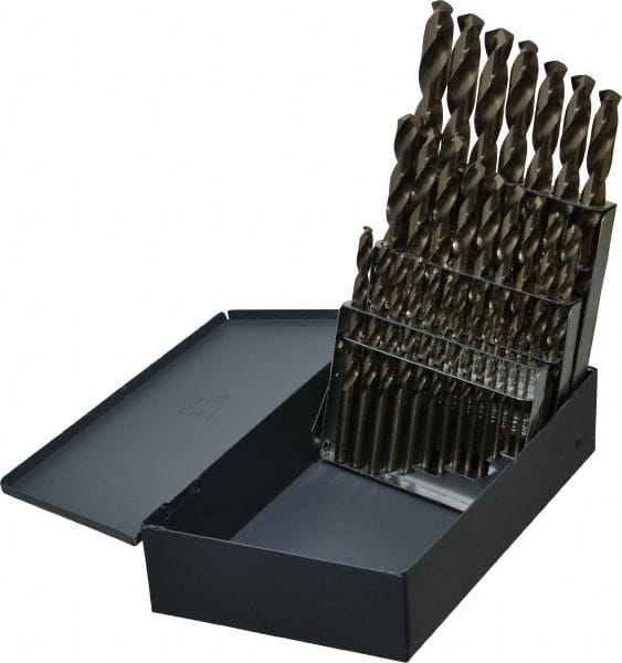 Cleveland - 1/16 to 1/2", 135° Point, Gold Finish, Cobalt Jobber Length Drill Bit Set - Apex Tool & Supply