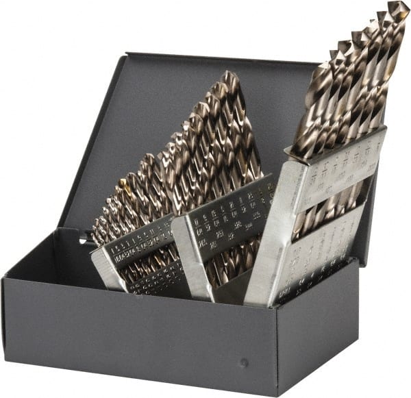 Cleveland - 1/16 to 1/2", 135° Point, Bright Finish, High Speed Steel Jobber Length Drill Bit Set - Apex Tool & Supply