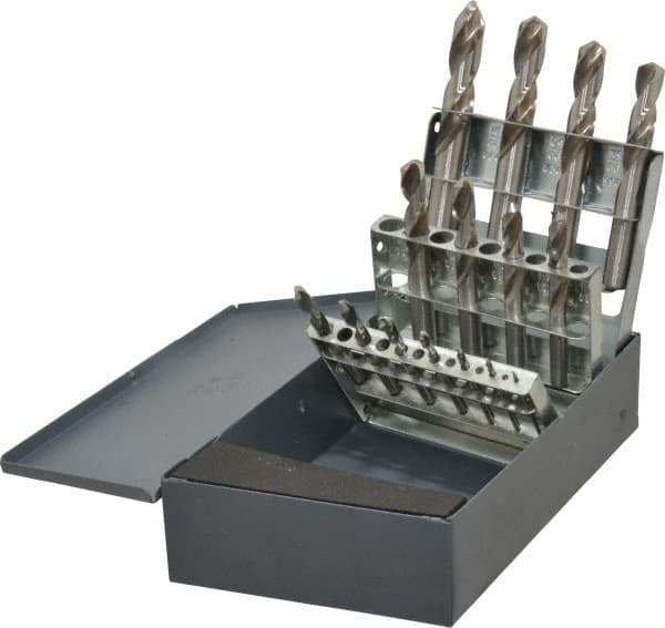 Cleveland - 1/16 to 1/2", 135° Point, Bright Finish, High Speed Steel Screw Machine Length Drill Bit Set - Apex Tool & Supply