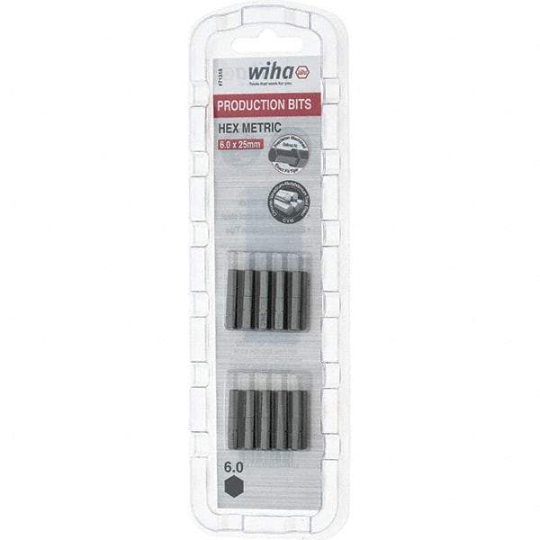 Wiha - 6mm Hex Screwdriver Bit - 1/4" Drive, 1" OAL - Apex Tool & Supply