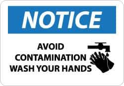 NMC - "Notice - Avoid Contamination - Wash Your Hands", 10" Long x 14" Wide, Aluminum Safety Sign - Rectangle, 0.04" Thick, Use for Restroom, Janitorial & Housekeeping - Apex Tool & Supply