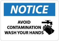 NMC - "Notice - Avoid Contamination - Wash Your Hands", 10" Long x 14" Wide, Aluminum Safety Sign - Rectangle, 0.04" Thick, Use for Restroom, Janitorial & Housekeeping - Apex Tool & Supply