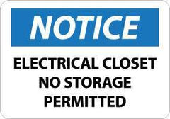 NMC - "Notice - Electrical Closet - No Storage Permitted", 10" Long x 14" Wide, Aluminum Safety Sign - Rectangle, 0.04" Thick, Use for Accident Prevention - Apex Tool & Supply